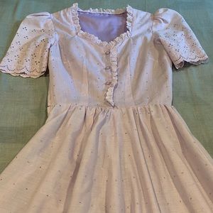 True vintage purple cotton 1950s puff sleeve dress